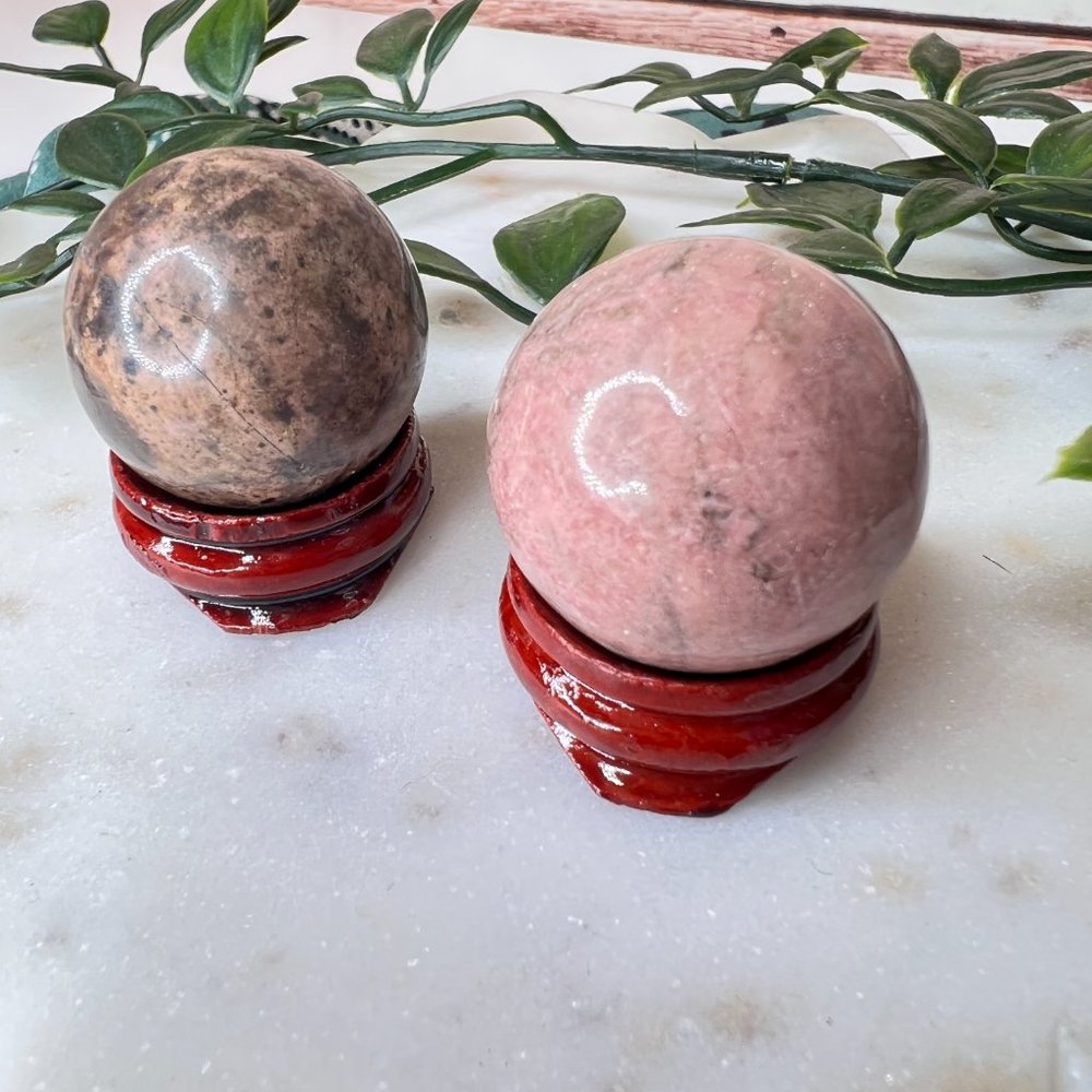 Single Rhodonite Mini Metaphysical Crystal Sphere | Crystal Ball - Picture 5 of 11